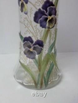 French Legras Larmatine Art Nouveau 14 Vase, Enameled Pansies, c. 1910-25 (#1)