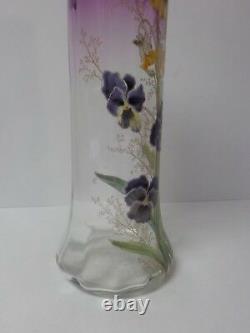 French Legras Larmatine Art Nouveau 14 Vase, Enameled Pansies, c. 1910-25 (#1)