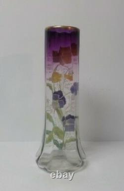 French Legras Larmatine Art Nouveau 14 Vase, Enameled Pansies, c. 1910-25 (#1)