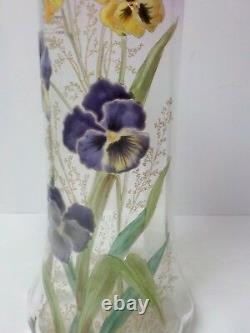 French Legras Larmatine Art Nouveau 14 Vase, Enameled Pansies, c. 1910-25 (#1)