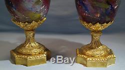 French Neo-Classical Gilt Bronze Pair Color Crackled Glass Potpourri Lidded Urns