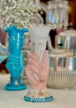 French Opaline 19ct Hand Vase Blue And White
