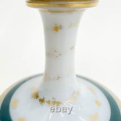 French Opaline Art Glass Hand Painted Floral Vase 15 inches circa 1900