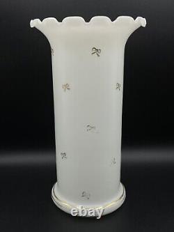 French Opaline Glass Vase White Crimped Rim Gold Accent Portieux