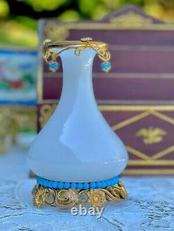 French Opaline Vase 19th Napoleon 3 With Turquoise