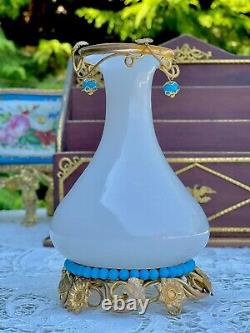 French Opaline Vase 19th Napoleon 3 With Turquoise