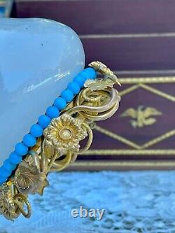 French Opaline Vase 19th Napoleon 3 With Turquoise