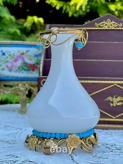 French Opaline Vase 19th Napoleon 3 With Turquoise