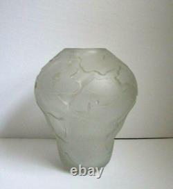French Satin Glass DEEP ETCH Frosted BIOMORPHIC MODERIST VASE'93 Artist Signed