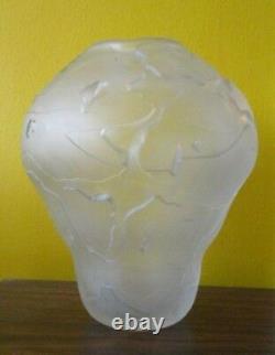 French Satin Glass DEEP ETCH Frosted BIOMORPHIC MODERIST VASE'93 Artist Signed