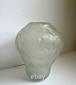 French Satin Glass DEEP ETCH Frosted BIOMORPHIC MODERIST VASE'93 Artist Signed