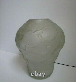 French Satin Glass DEEP ETCH Frosted BIOMORPHIC MODERIST VASE'93 Artist Signed