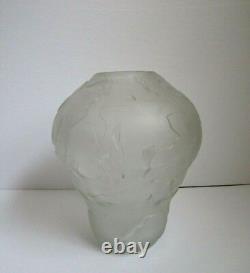 French Satin Glass DEEP ETCH Frosted BIOMORPHIC MODERIST VASE'93 Artist Signed