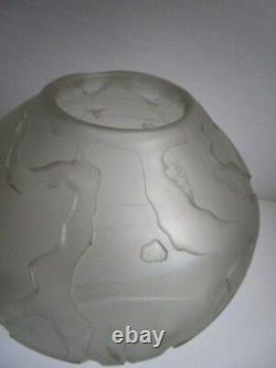 French Satin Glass DEEP ETCH Frosted BIOMORPHIC MODERIST VASE'93 Artist Signed