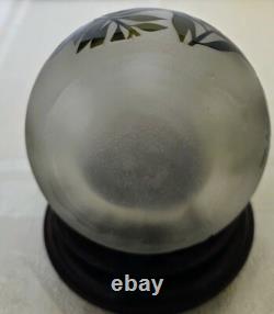 French Small 1900's Acid Etched Leaves Evergreen to Frosted Glass Vase