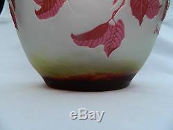 French Style Cameo Glass Vase signed Stefan apples branches leaves deep red