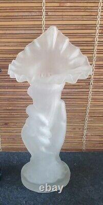 French Torch Hand Vase Satin Glass Ruffle