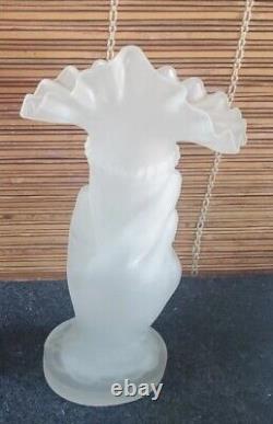 French Torch Hand Vase Satin Glass Ruffle