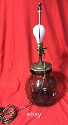 French VIRESA Green Large Wide Hand Blown Bubble Glass Vase/ Lamp