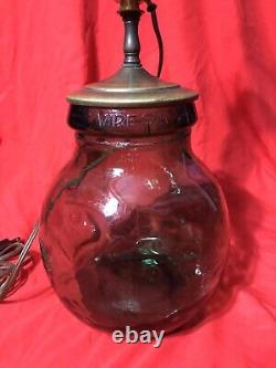 French VIRESA Green Large Wide Hand Blown Bubble Glass Vase/ Lamp