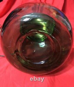 French VIRESA Green Large Wide Hand Blown Bubble Glass Vase/ Lamp