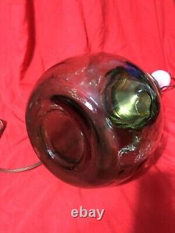 French VIRESA Green Large Wide Hand Blown Bubble Glass Vase/ Lamp