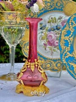 French Vase 19th Glass And Bronze Ormolu Gilded