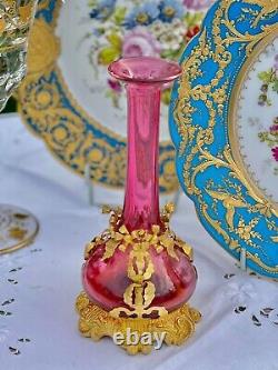 French Vase 19th Glass And Bronze Ormolu Gilded