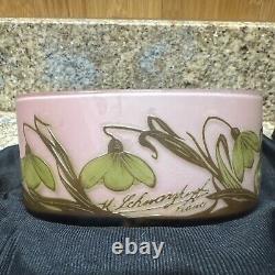 French Vase Cameo Glass Authentic Rare M Schwarzkopf France Pink Art Flowers