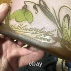 French Vase Cameo Glass Authentic Rare M Schwarzkopf France Pink Art Flowers