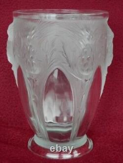 French Verlys Glass 9 3/4 Tall Thistle Vase With Molded Signature Mint! Bin