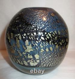 French Verrerie d' Allex Hand Blown Gold Fleck Art Glass Vase Ltd. Edition 02/83