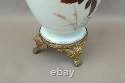 French Victorian Antique White Glass Opaline Vase with Brass Mount Base