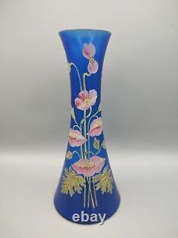 French Victorian Legras Blue Hand Painted Vase