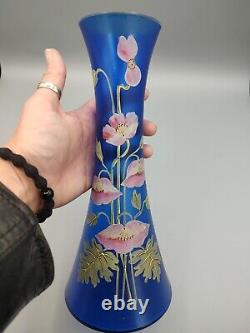 French Victorian Legras Blue Hand Painted Vase