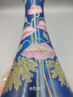 French Victorian Legras Blue Hand Painted Vase