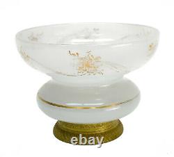 French White Opaline Glass Gilt Metal Mounted Vase, Gilt Florals