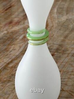 French White Opaline Glass Green Snake Vase