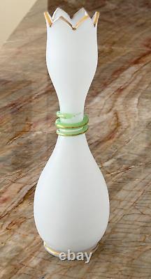 French White Opaline Glass Green Snake Vase