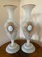 French White Opaline Neoclassical Glass Vases-14, a pair 19th C