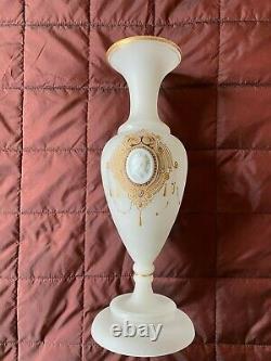 French White Opaline Neoclassical Glass Vases-14, a pair 19th C