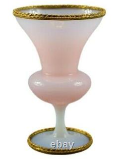 French White and Pink Opaline Glass Medicis Vase with Ormolu Bronze Mount