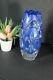 French crystal glass Fleur de lys symbol blue vase 1950