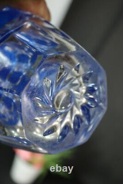 French crystal glass Fleur de lys symbol blue vase 1950