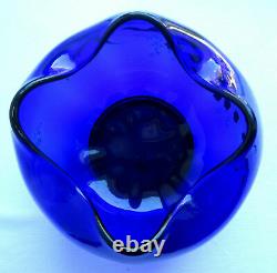 French purse vase, LEGRAS enameled blue glass white & pink lily of the valley