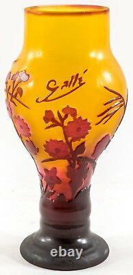 GALLE Cameo Cut Back Burgundy FLORAL on Amber CABINET VASE C1900