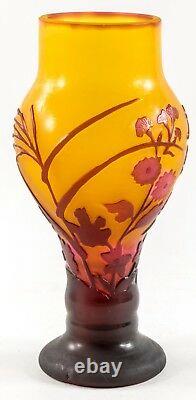 GALLE Cameo Cut Back Burgundy FLORAL on Amber CABINET VASE C1900