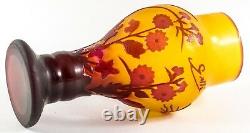 GALLE Cameo Cut Back Burgundy FLORAL on Amber CABINET VASE C1900