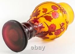 GALLE Cameo Cut Back Burgundy FLORAL on Amber CABINET VASE C1900