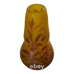 Galle Glass Vase Embossed Amber Red Cherries Reproduction 9-1/4